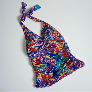 Lauren Ralph Lauren Paisley Tankini Swim Top Ruched Sides Halter Multicolor 6